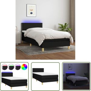 The Living Store Boxspring met matras en LED stof zwart 100x200 cm - Boxspring - Led Bed - Pocketed Spring Mattress - Boxspring Frame - Tweepersoon Bed