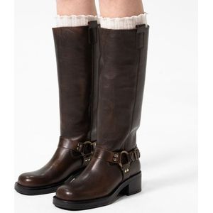 Manfield - Dames - Bruine leren hoge biker boots - Maat 38