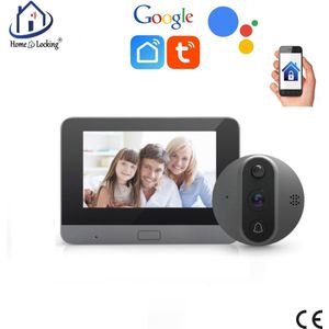 Draadloos WIFI Home-Locking buiten videofoon met binnen scherm voor inbouw kijkgat deur App Smart life T-2100.