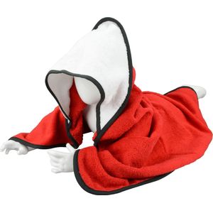 ARTG® Babiezz - Babycape - Baby Badcape - Kraamkado - 75 x 75 cm - Rood Rode Cape / Wit Witte Capuchon / Zwart Rand - 100% Katoen - RED / WHITE / BLACK