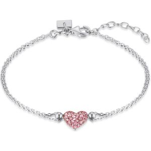 Twice As Nice Armband in zilver, hart, roze kristallen 17 cm+3 cm