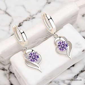 Leerella Dames Oorbellen | Zilverkleurig | Oorringen met Paars Zirkonia Steentje | Perfect Cadeau voor Moederdag, Verjaardag & Valentijnsdag