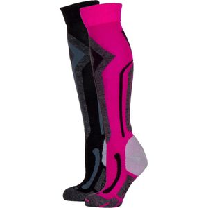 Falcon Wintersportsokken - Maat 35-38 - Vrouwen - roze/zwart/grijs