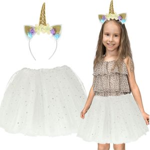 Playos® - Kostuum Eenhoorn - Wit - met Haarband - 3 tot 6 jaar - Glitters - Kinderen - Verkleedkleding - Halloween - Carnaval