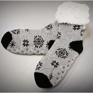 Miré Huissokken - Huissokken Dames en Heren - Verwarmde sokken - Anti Slip Sokken - Fleece Sokken - Dikke Sokken - Fluffy Sokken - Slofsokken - Warme Sokken - Bedsokken - Gevoerde Sokken - Winter Sokken - Grijs - Zwart - Motief