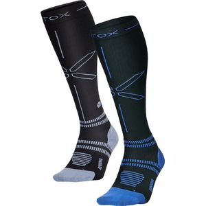 STOX Energy Socks - 2 Pack Hardloopsokken voor Mannen - Premium Compressiesokken - Kleuren: Zwart/Grijs en Zwart/Blauw - Maat: XLarge - 2 Paar - Voordeel