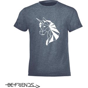 Be Friends T-Shirt - Unicorn - Kinderen - Denim - Maat 12 jaar