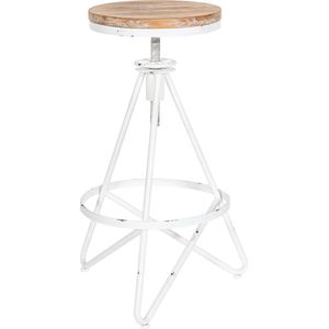 CLP Karla Barkruk - Hout - Industrieel design - Verstelbare zithoogte 67-81 cm - Met voetensteun - Draaibare - antiek/wit/antiek/wit