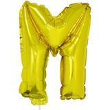 Gouden opblaas letter ballon M op stokje 41 cm