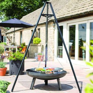 RedFire – BBQ Tripod Food&Fire – Zwart - Staal – Vuurschaal – Fire Pit – Stevig staal - Industrieel – Terrasverwarming – Sfeerhaard – BBQ