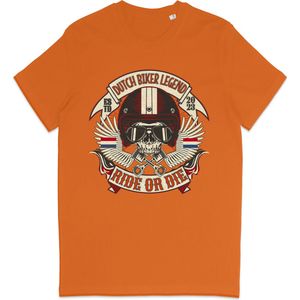 T Shirt Heren - Nederlandse Motor Legende - Ride or Die - Oranje - S
