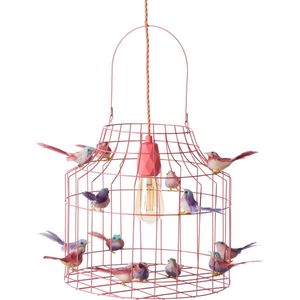 Hanglamp roze babykamer | meisjeskamer | zalmroze vogeltjes nét echt! | babylamp | baby lamp |