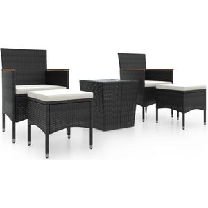 vidaXL - 5-delige - Bistroset - poly - rattan - en - gehard - glas - zwart