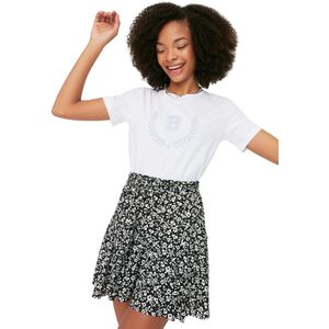 Trendyol Marineblauwe Gestippelde Rok-Look Mini Gebreide Short Met Hoge Taille Twoss21Sr0621