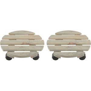 2x Plantenonderzetter/multiroller vurenhout 28 cm - 100 kg - Woonaccessoires/decoratie houten planken/trolley voor kamerplanten