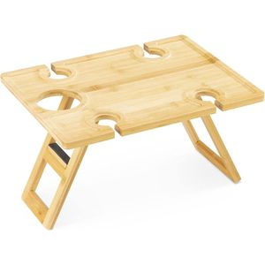 draagbare picknicktafel opvouwbaar - picknicktafel van hout - met 4 wijnglashouders en wijnflessenhouder - wijntafel opklapbaar buiten - bamboe wijnblad