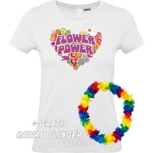 Dames T-shirt Flower Power Hart | Love for all | Gay Pride | Regenboog LHBTI | Wit dames | maat M