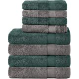 Komfortec Handdoekenset – Set van 8 - 4x Handdoek 50x100 cm en 4x Badhanddoek 70x140 cm - 100% Katoen - Antracietgrijs&Donkergroen