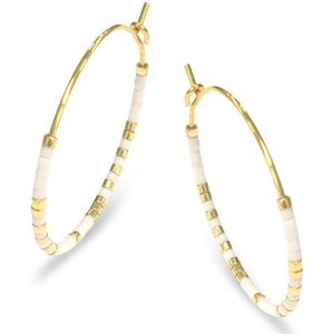 CO88 Collection Oorbellen Dames - Miyuki Kralen - Ø25mm - Staal - Wit - Goudkleurig - 8CE-70388