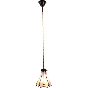 LumiLamp Hanglamp Tiffany �Ø 15*115 cm E14/max 1*40W Roze, Beige Glas, Metaal Hanglamp Eettafel Hanglampen Eetkamer