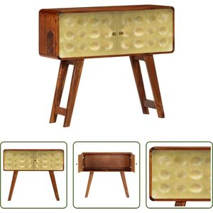 The Living Store Retro Sheeshamhouten Dressoir - 90 x 30 x 77 cm - Gouden opdruk - 2 deuren