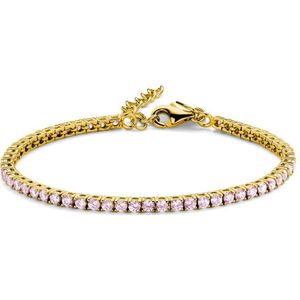 New Bling 9NB-1229 Zilveren Tennisarmband met Zirkonia Steentjes 3mm - Roze - 16,5+3cm - Zilver - Verguld/Goud op Zilver