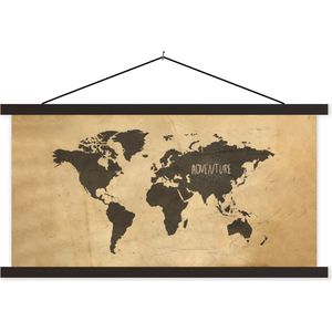 Wanddecoratie - Wereldkaart - Quote - Grijs - Schoolplaat - 60x30 cm - Textielposter - Textiel poster