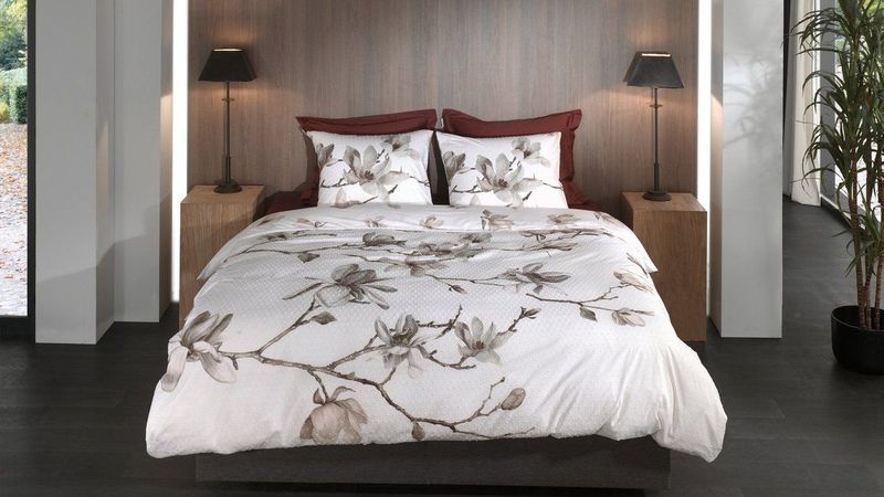Heckettlane Dekbedovertrek Rio - Bedlinnen met Bloemen print - 240x220 - Wit - Dekbedhoes van 100% Katoen-Clip Sheared
