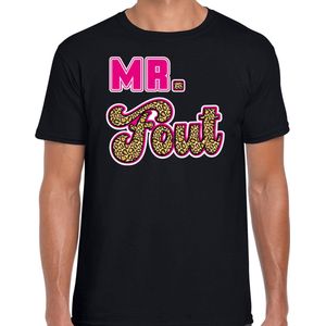 Bellatio Decorations verkleed t-shirt voor heren - Mr. Fout met panterprint - zwart/roze - carnaval M