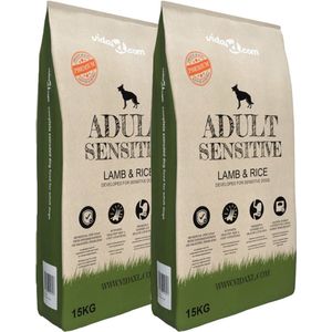 vidaXL-Premium-hondenvoer-droog-Adult-Sensitive-Lamb-&-Rice-30kg-2-st