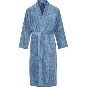 Kimono badstof katoen – lang model – unisex – badjas dames – badjas heren – sauna – denim blauw - L/XL
