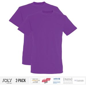 2 Pack Sol's Heren T-Shirt 100% biologisch katoen Ronde hals Paars Maat S