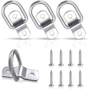 4 stuks D-ring sjorogen voor aanhanger - 47 x 37 mm - voor het vastzetten van lading in aanhanger, auto, vrachtwagen, kajak (zilver)