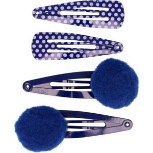 Haarspeld Klikklak Pompon Stippen 4cm Donker Blauw Haarclip Haarklem Haar Klem Hair Clip Klikklaks 4 Stuks