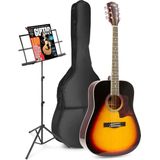 Akoestische gitaar voor beginners - MAX SoloJam Western gitaar - Incl. muziekstandaard, gitaar stemapparaat, gitaartas en 2x plectrum - Sunburst