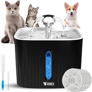 Vivex® Drinkfontein - Waterfontein voor Katten en Honden - Incl. 5 Filters en cleaning tool - Muisstil - Gratis E-book