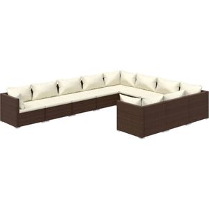 vidaXL - 10-delige - Loungeset - met - kussens - poly - rattan - bruin