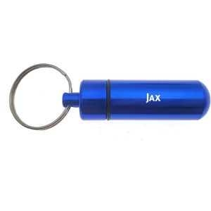 Sleutelhanger - Pillenkoker - Met Naam - Jax - Medicatie - Identiteitskoker - Blauw