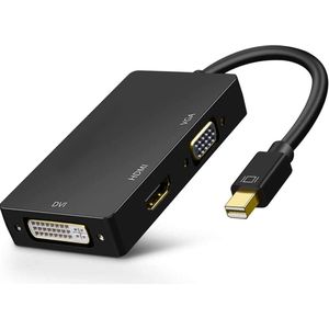Qost - 3-In-1 Mini Displayport Hub - Mini DP naar VGA & HDMI & DVI Monitor Adapter Kabel Converter - Voor PC Beeldscherm / Laptop / Apple Mac / Macbook - Zwart
