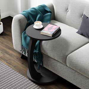 Bijzettafel Holeby - Ronde Salontafel op Wielen, Laptoptafel - 56xØ38 cm - Zwart Mat