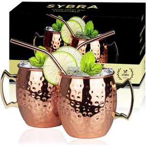 Sybra Moscow Mule bekers - Cocktail Glazen - Set van 2 met RVS rietjes