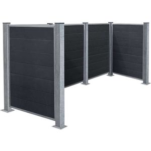 Containerscherm composiet - Futura antraciet met stalen palen met voet - 108 x 302 x 133 cm