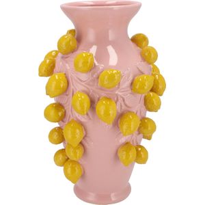 Viv! Home Luxuries vaas - Fruit - Citroenen - Aardewerk - roze geel - 38cm