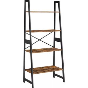 In en OutdoorMatch Boekenkast Tony- Ladderplank - 4 lagen - Staande plank - Bamboe - Vintage - Bruin Zwart