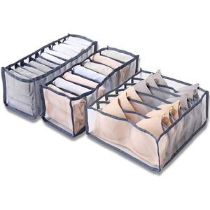 3-delige opvouwbare mesh-organizer, ondergoed-lade-organizer voor babykleding, sokken, sjaals, beha's (wit, bruin, grijs, zwart) (grijs) nylon