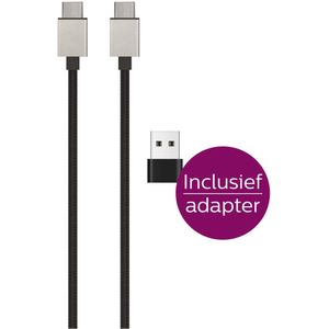 USB-C naar USB-C Kabel - High Speed - 3.0 m - Incl. USB-C - USB A adapter - Nylon mantel - Zwart - Grixx Optimum