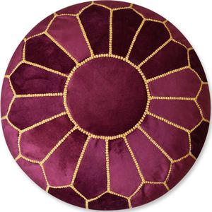 Velvet poef paars - Ronde poef - Fluwelen poef - Handgemaakt en uniek - Gevuld geleverd - Ideaal voor je woon-, slaap- of kinderkamer