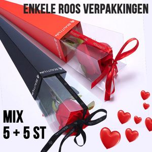 Allernieuwste 10 STUKS Luxe ROOS Verpakkingen MIX ZWART + ROOD - Valentijn Rozen Gift - Enkele Roos Display Doos - 40 x 7 cm