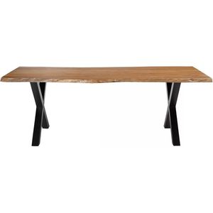 Vente-unique Eettafel voor 8 personen van acaciahout en zwart metaal - Licht naturel - ELYSIA