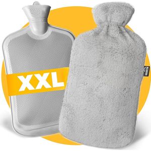 XXL warmwaterkruik groot, 3,5 liter met overtrek, grijs en zacht fleece, warmwaterkruik XL, voor baby's, kinderen en volwassenen, cadeau voor vrouwen, vriendin